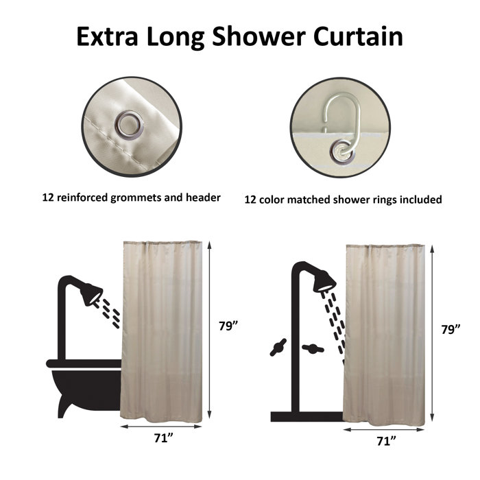 Evideco Solid Colors Extra Long Shower Curtain Polyester with Matching